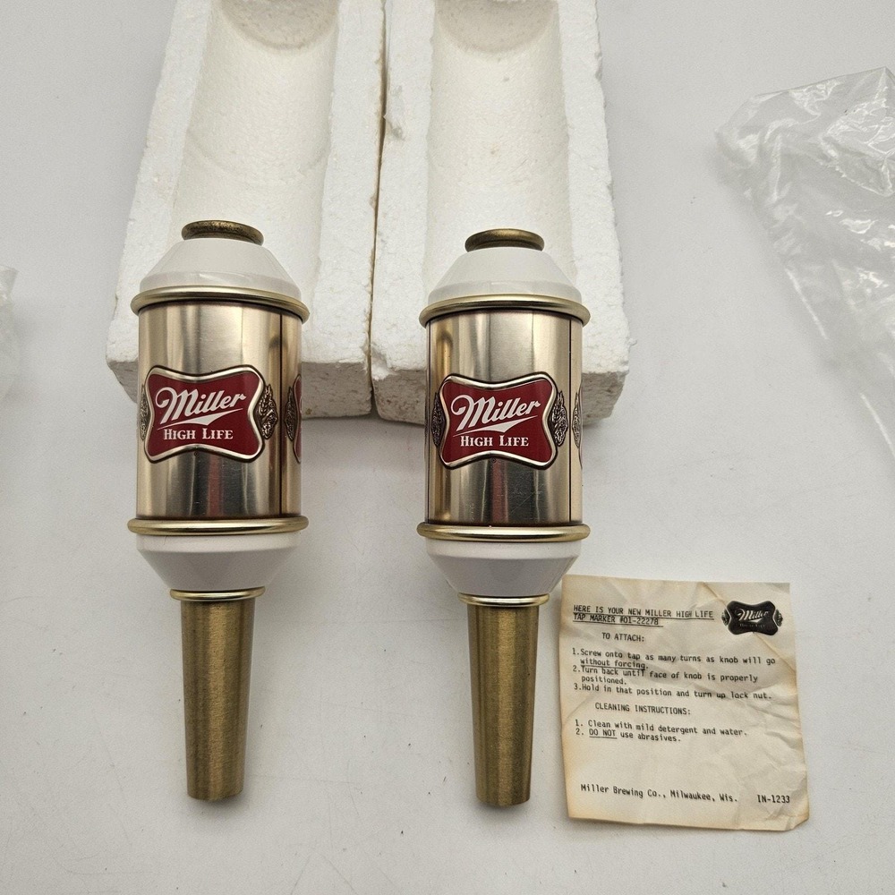 Vintage Miller High Life Beer Tap Marker Knob Handles Pair Brass‎ NOS 01-222878